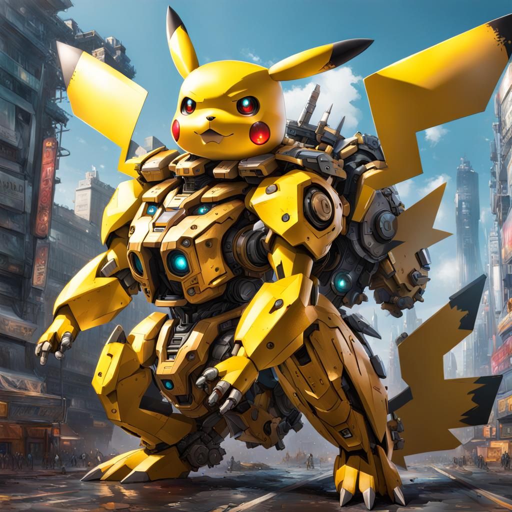 Hyper-Realistic Mecha Gigantamax Pikachu Splash Art