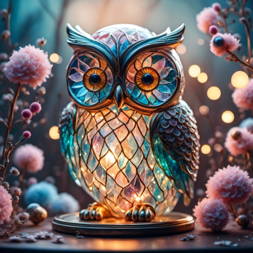 Cracked Glass Owl with Dreamy Colors