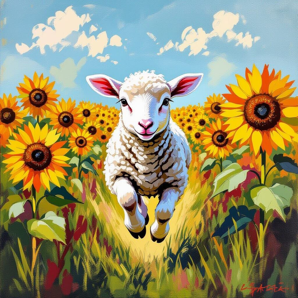 Lamb's Marathon Training: Neo-Expressionist Sunflower Field