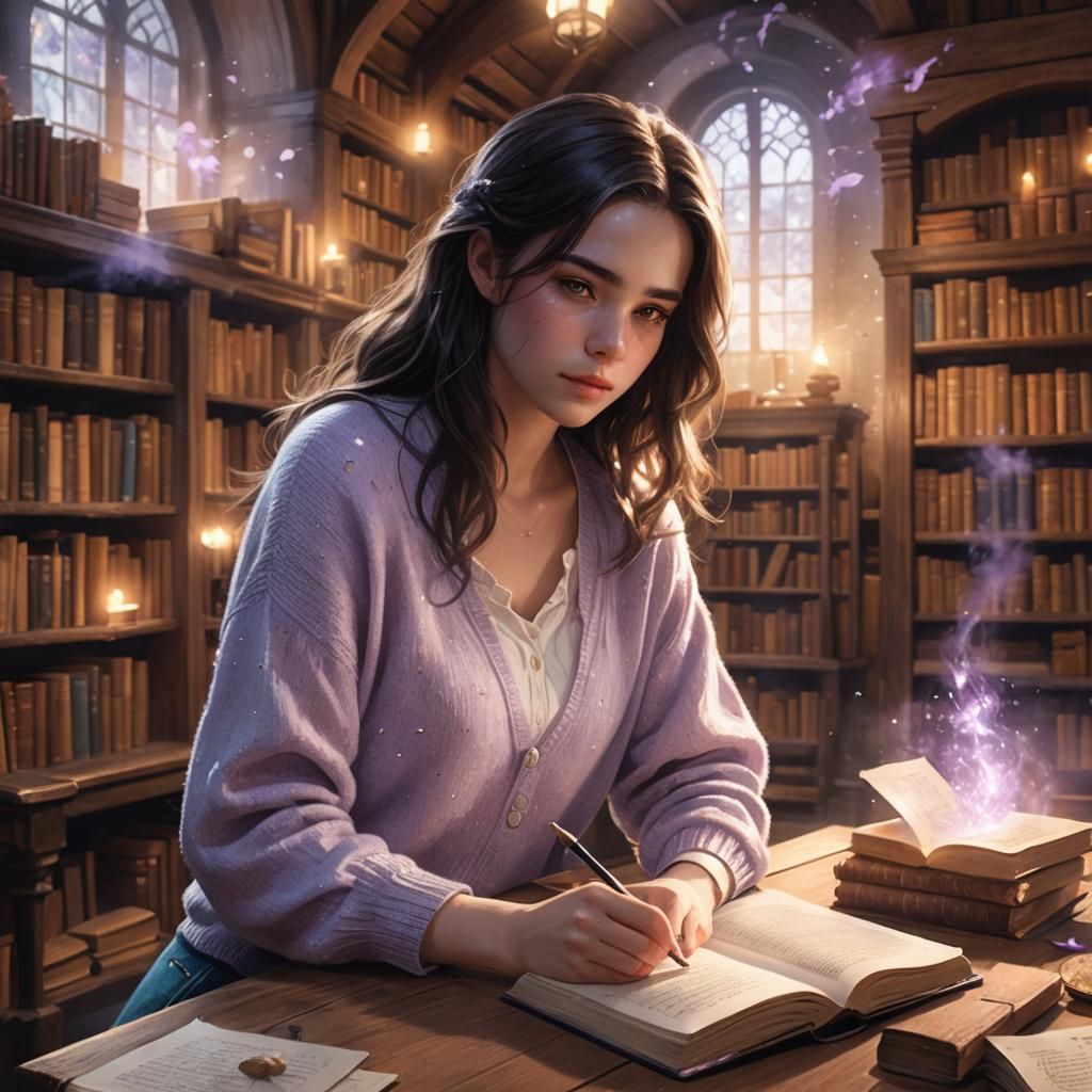 Mystical Library: A Young Woman's Fantasy Concept Art