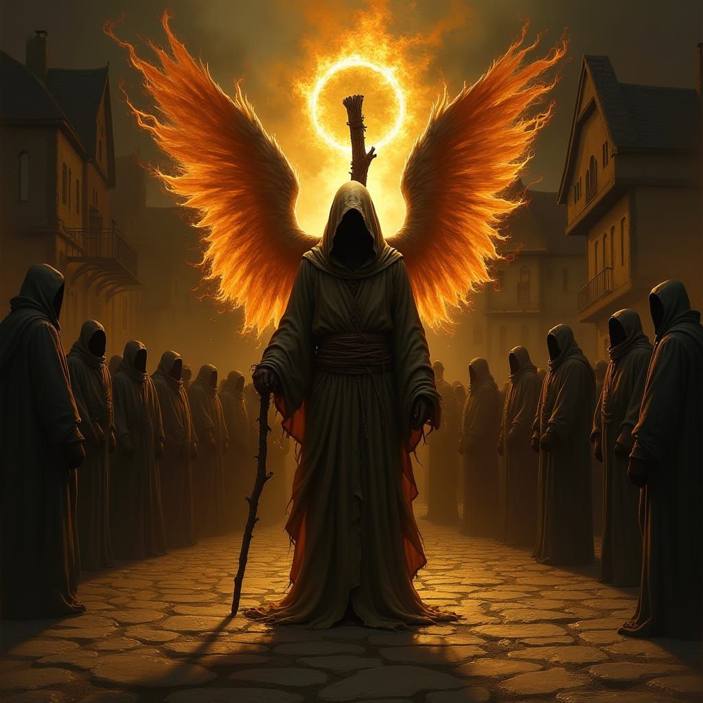 Hooded Angel in Fiery Torment