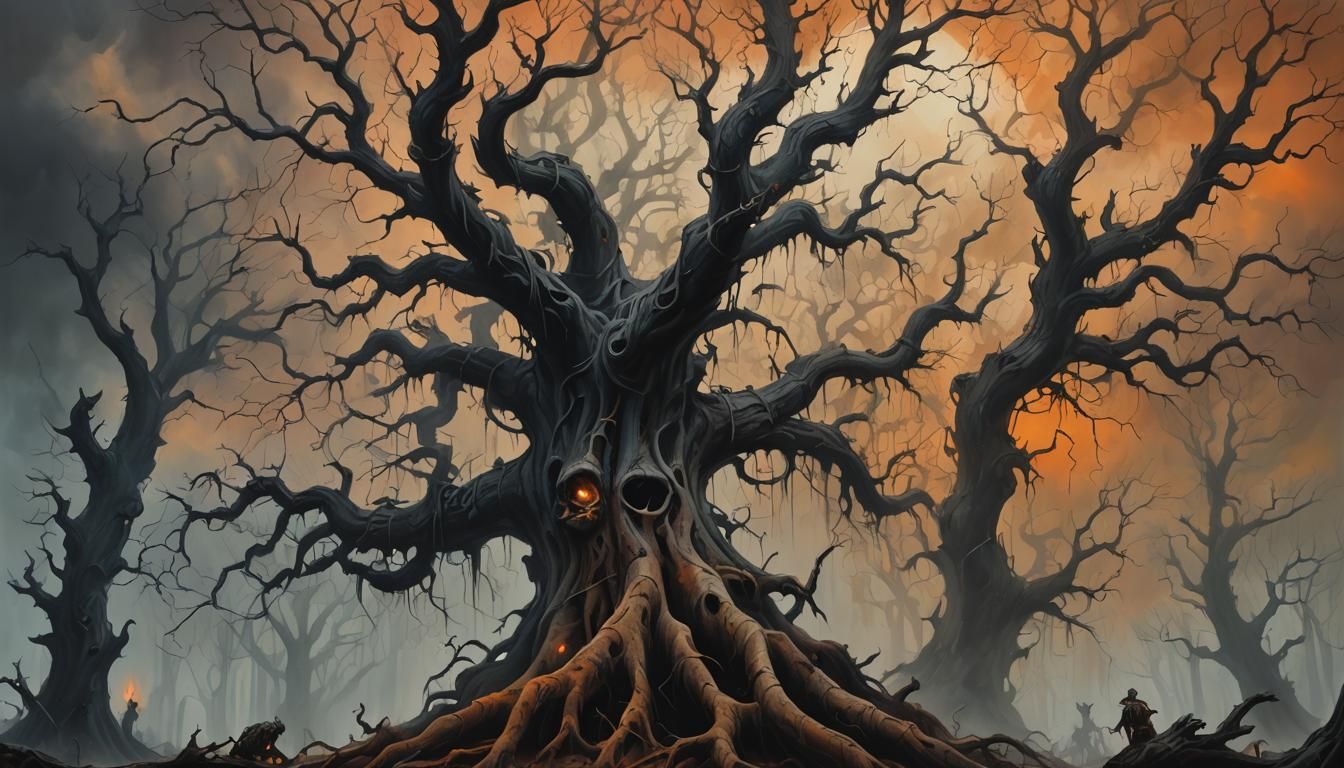 Surreal Creatures in Dark, Ominous Landscape