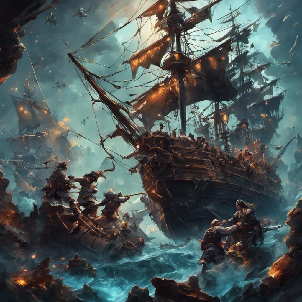 Epic Pirate vs Ninja Fight: Cartoon Art