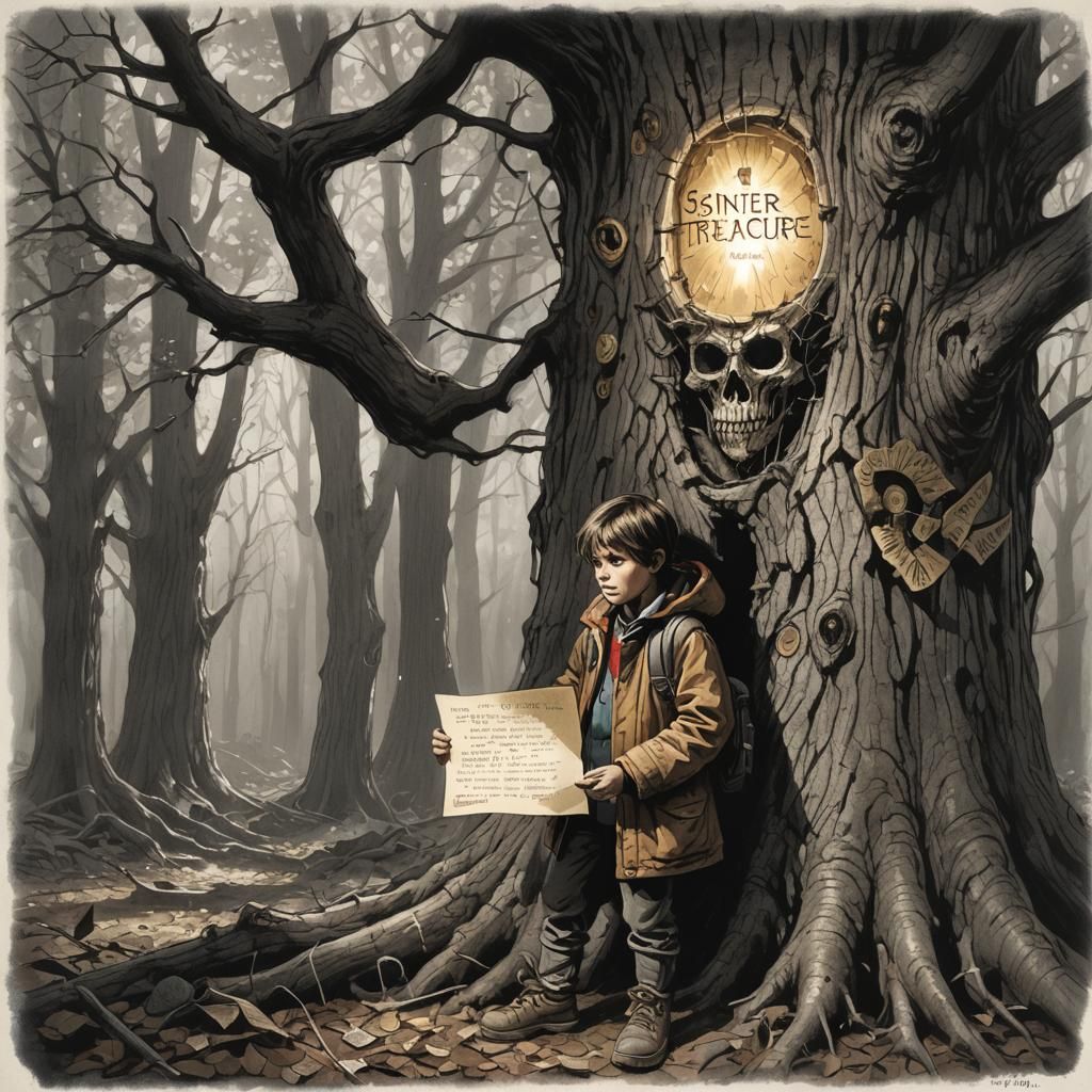 Child Finds Treasure in Tree, Sinister Art