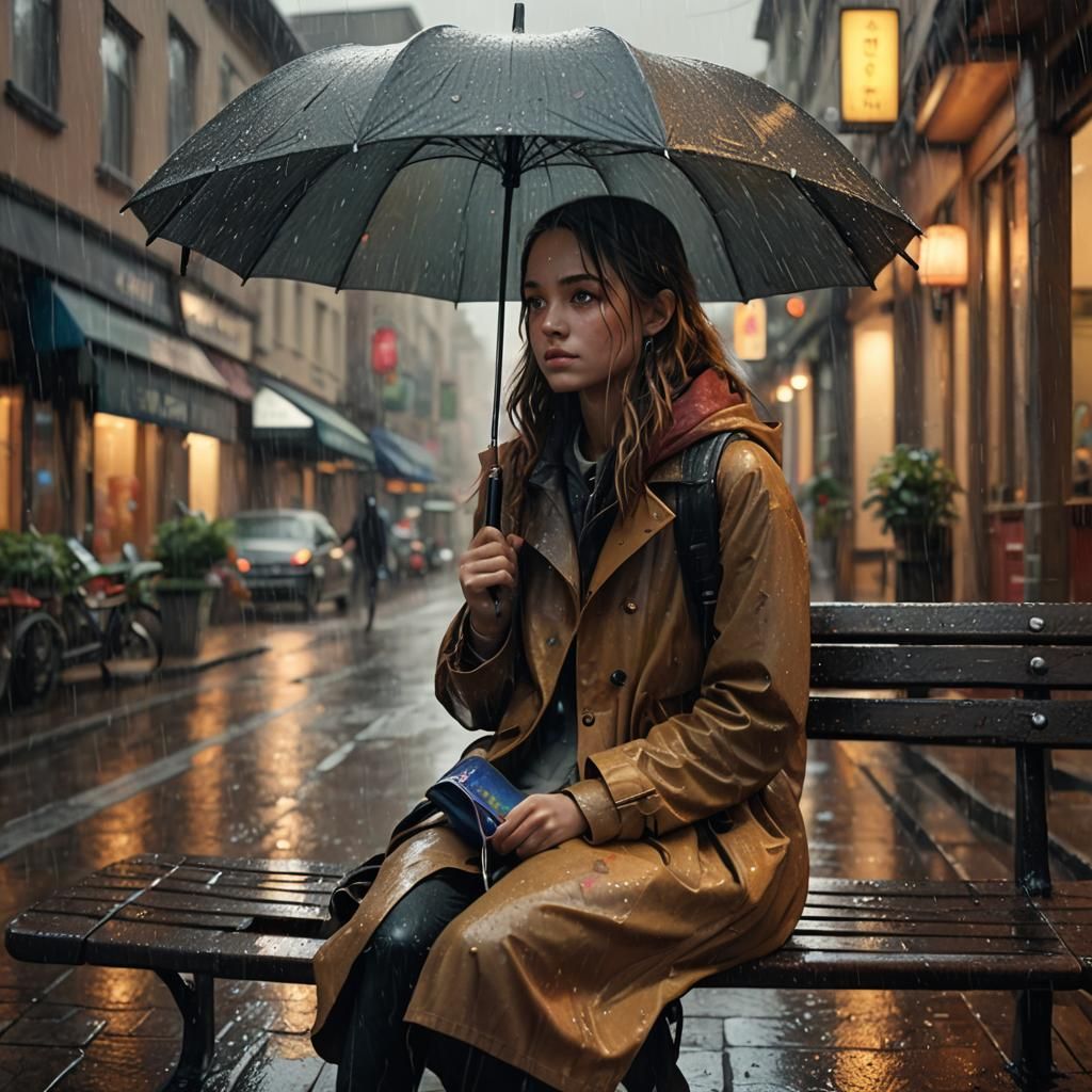 Girl in Rain: Realistic Matte Painting