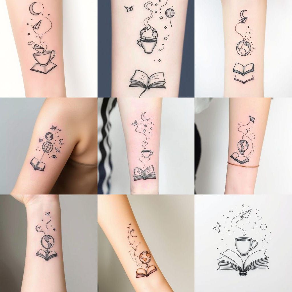 Ethereal Arm Tattoo with Whimsical Details and Delicate Line...