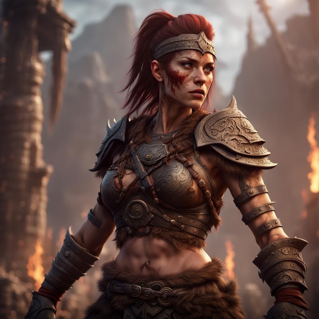 Fantasy Female Barbarian: Detailed Matte Painting