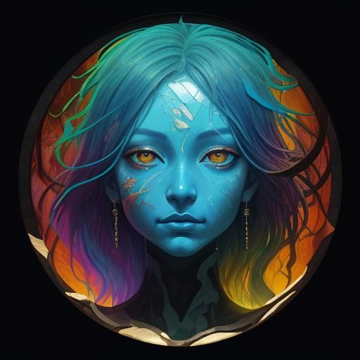 Ethereal Feminine Figure in Shattered Stained Glass Aura