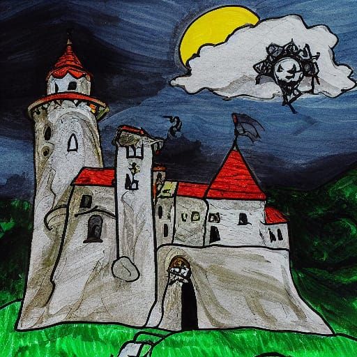 Epic Fantasy Knight on Castle Turret in Stormy Skies