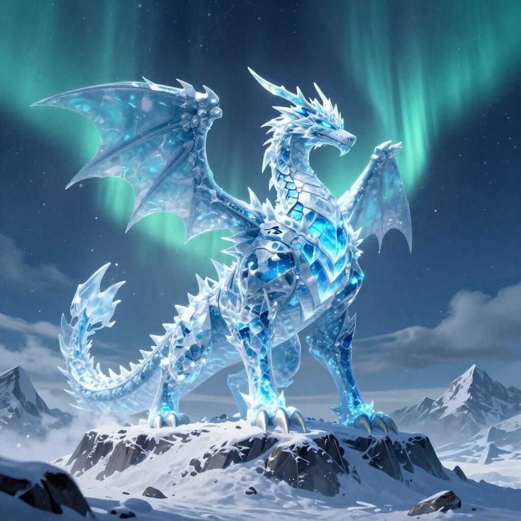 Kyurem Pokémon on Snowy Peak Under Aurora