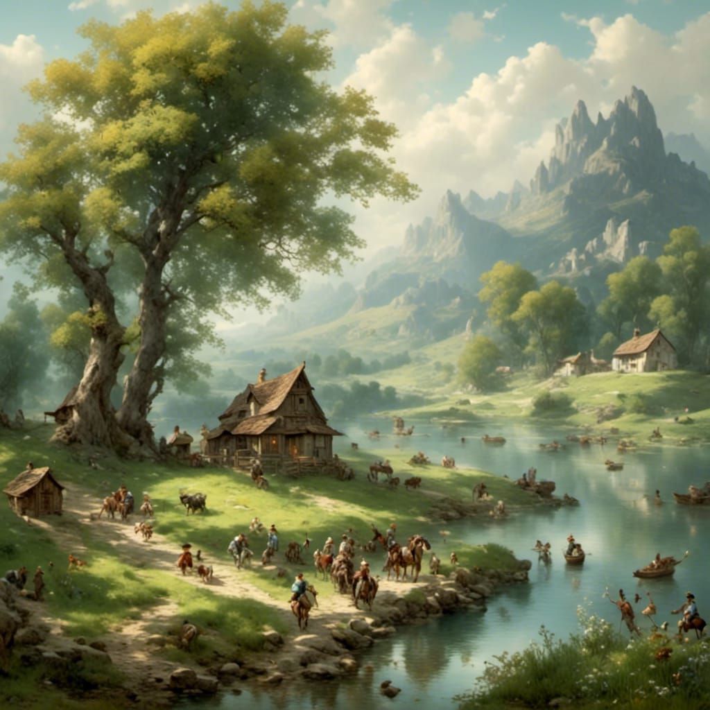 Serene Rural Landscape with Rolling Hills and Wisps