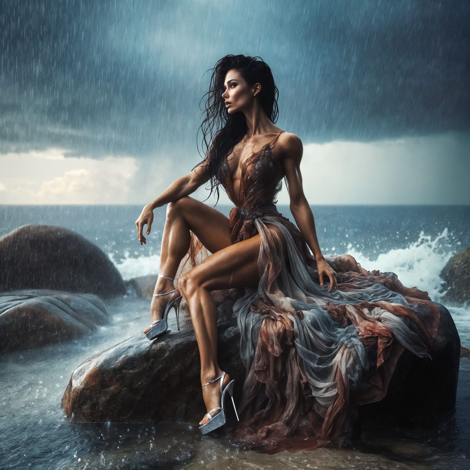 Czech Fitness Instructor in Stormy Coastal Scene