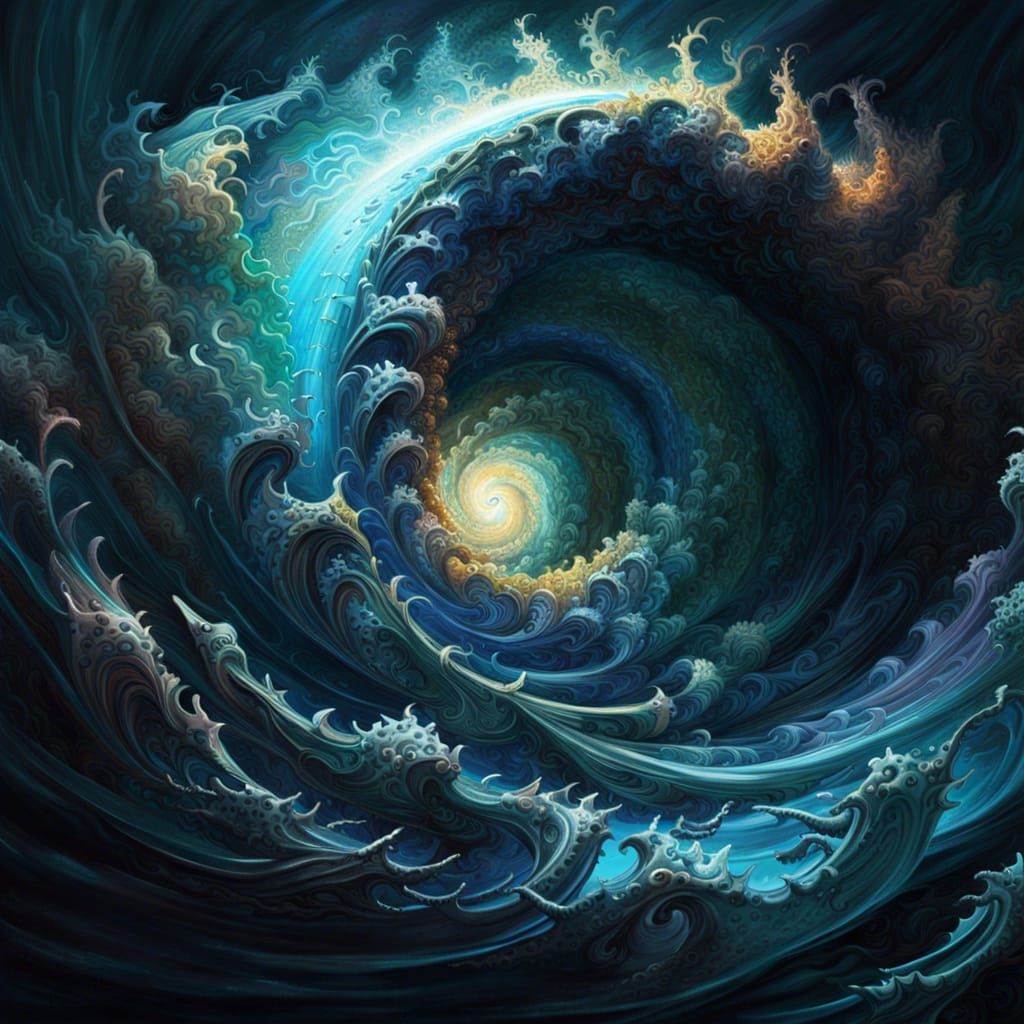 Ethereal Fractal Ocean Vortex in 3D Impasto Style