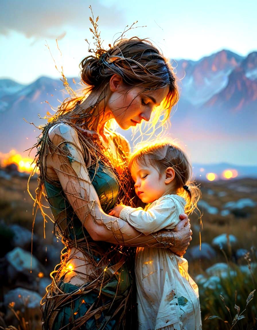 Intertwined the magical connection between mother and child.