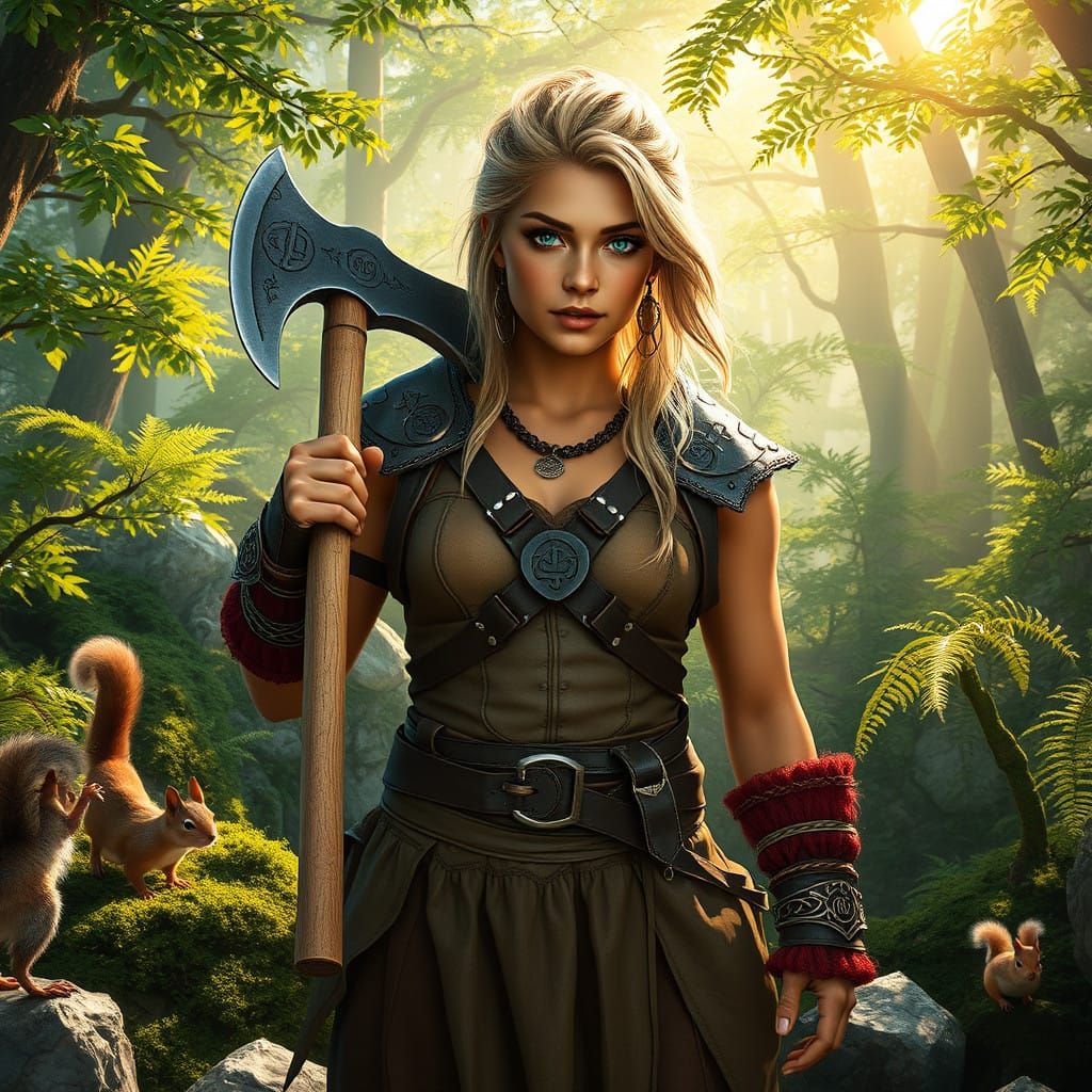 Ethereal Fantasy Warrior in Primeval Forest