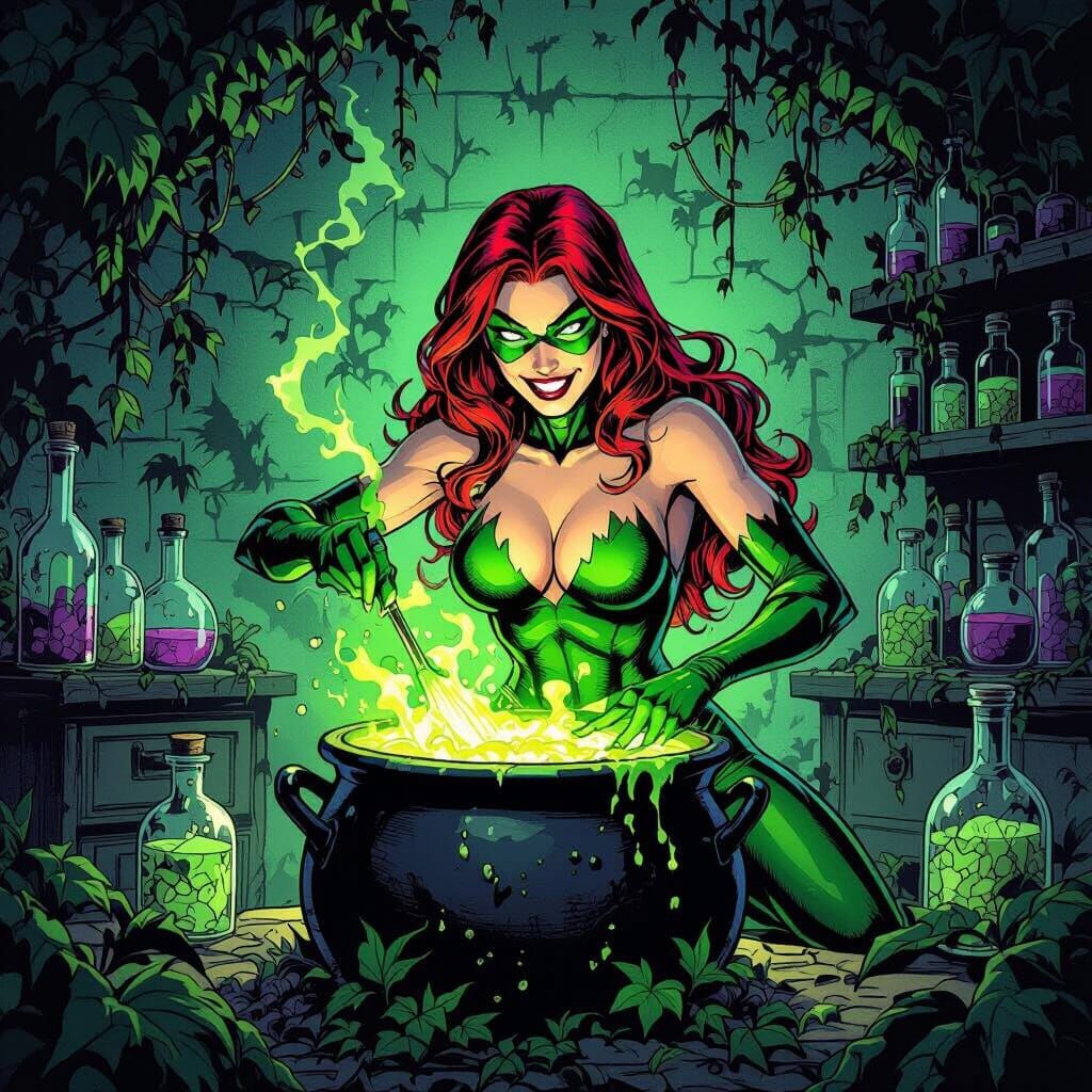 Poison Ivy Boils DC Heroes in Dark Lab