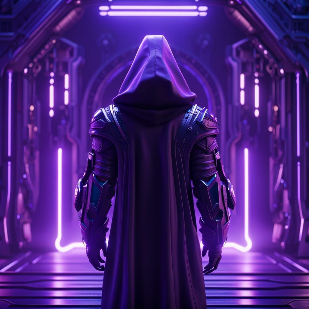 Futuristic Figure in Purple Robe, Sci-Fi Art