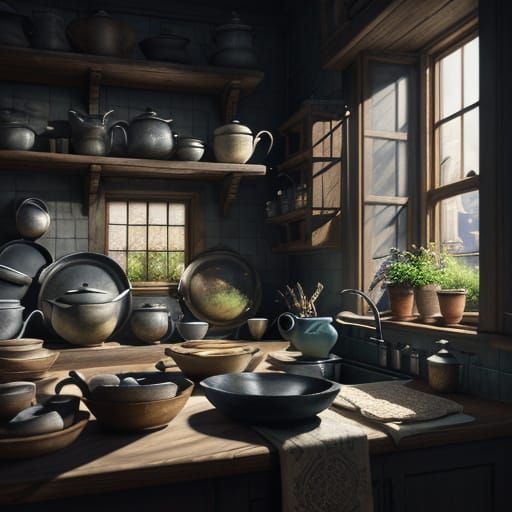 Cluttered Sink Overflowing with Pots and Pans