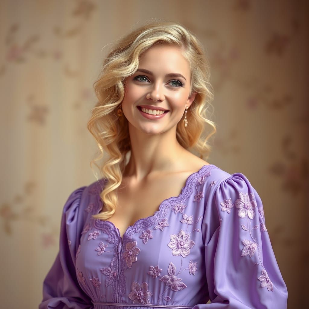 Elegant European Woman in Light Violet Gown