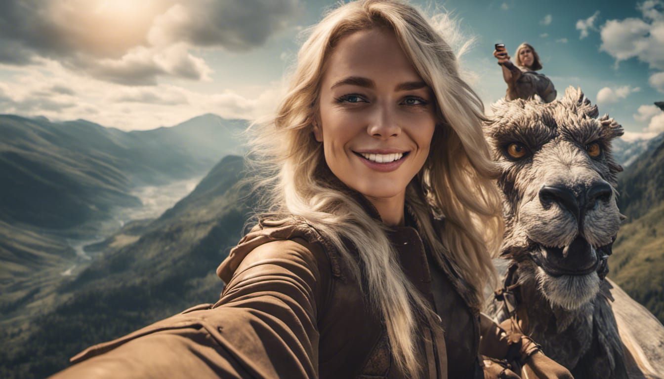 Blonde Woman's Griffin Ride Selfie
