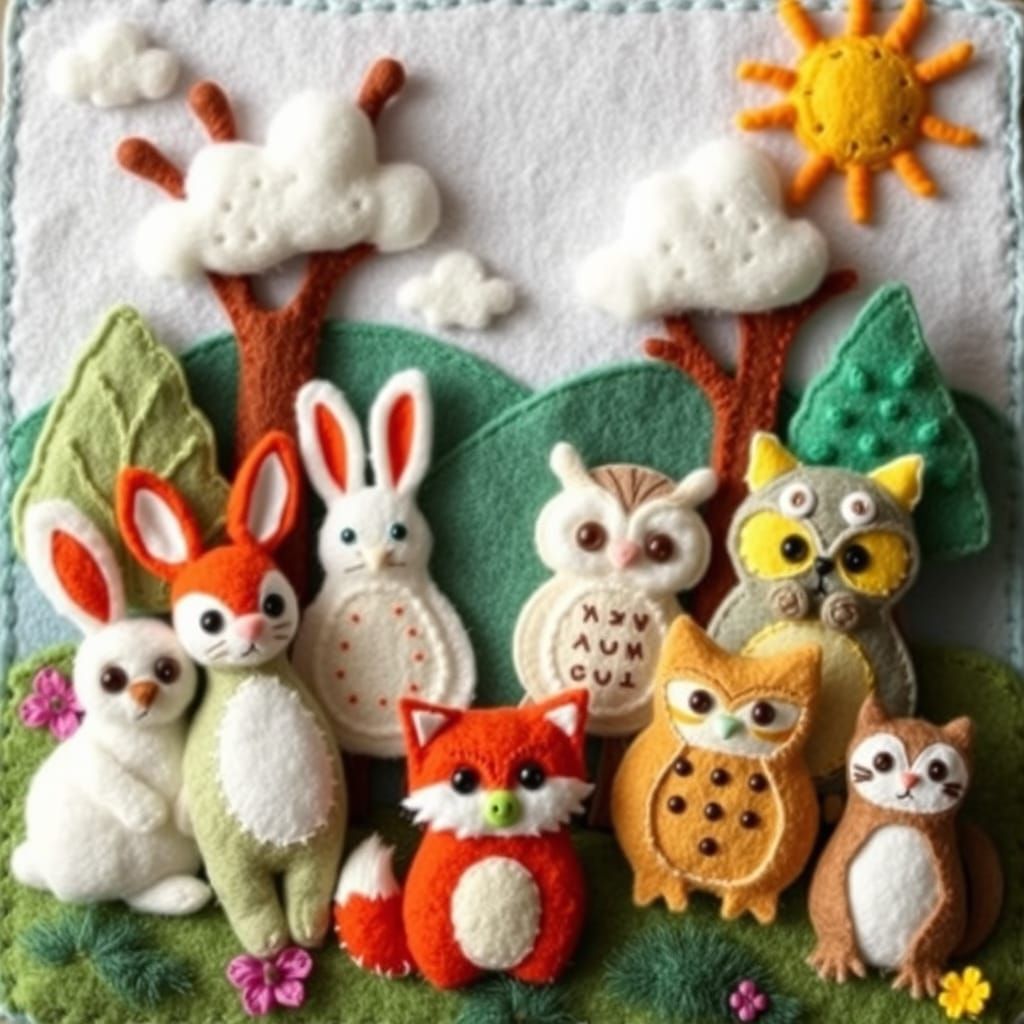 Charming Felt Diorama with Forest Animals