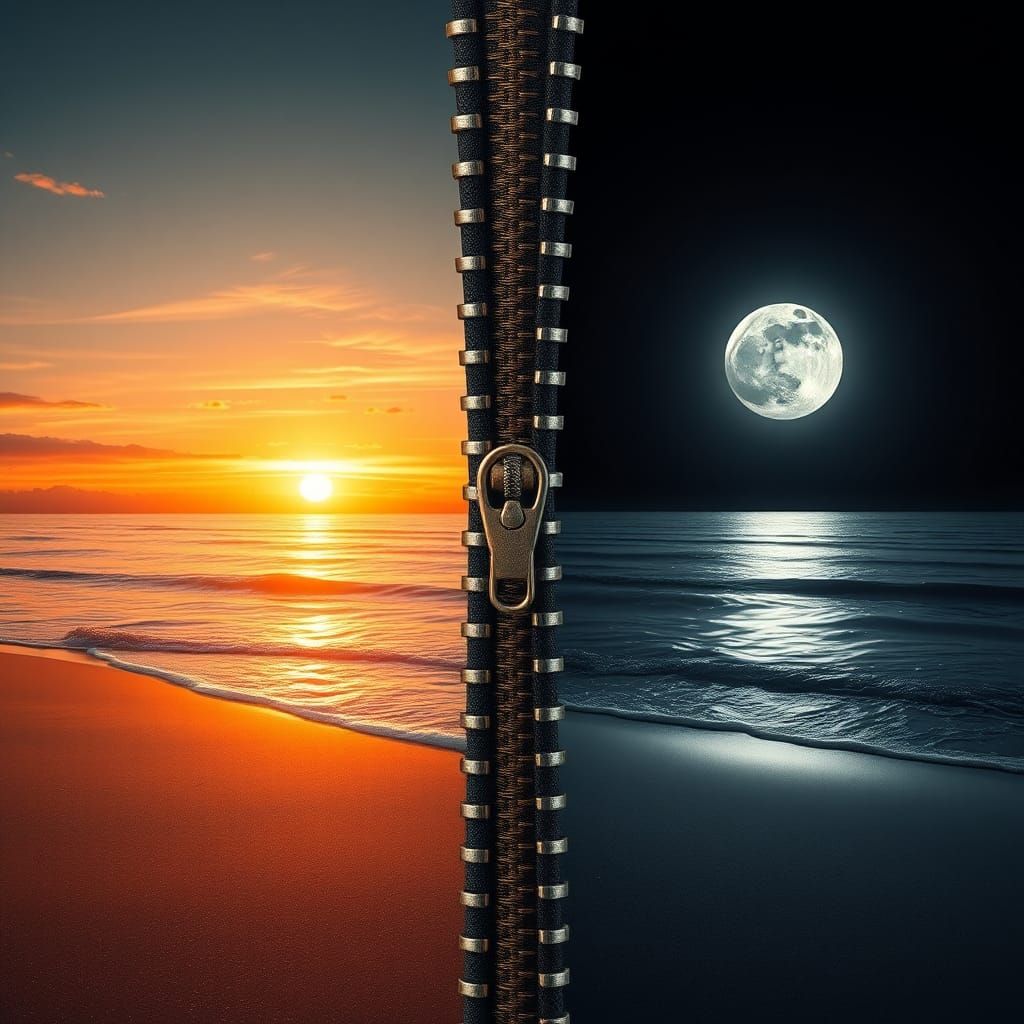 Surreal Zipper Beach: Day Meets Night