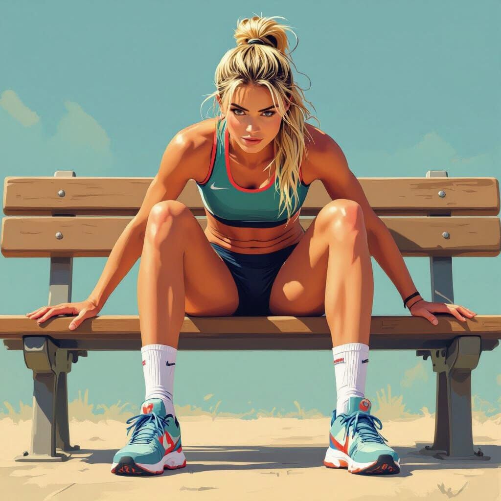 Handball Girl Stretching, Dynamic Athletic Art