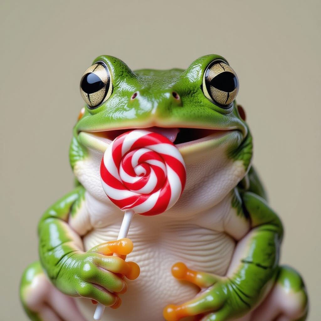 Frog Licking Lollipop: A Realistic Rendering