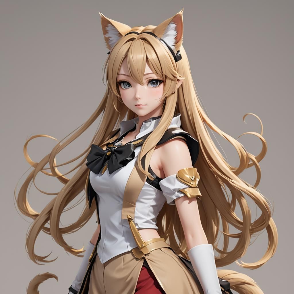Anime Girl with Cat Features in 3D Style