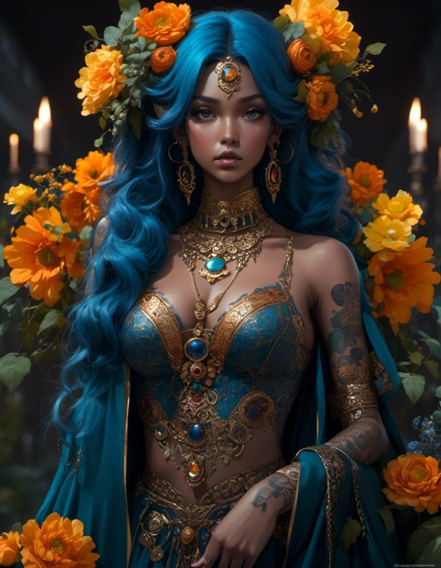 Tattooed Boho Goddess Portrait in Anime Realism