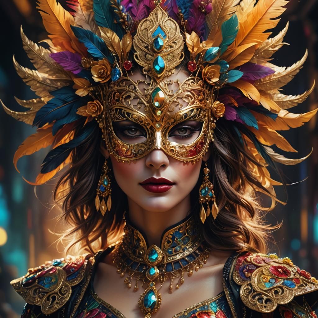 Woman in Mask: Hyperrealistic Digital Portrait
