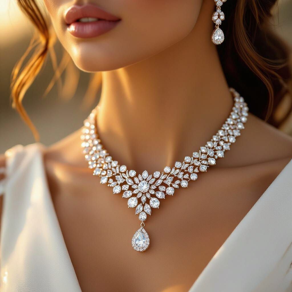 Exquisite Diamond Necklace in Golden Hour Light
