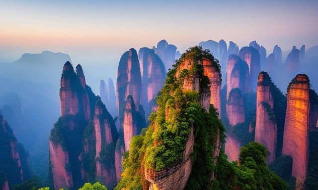 Zhangjiajie National Park Sunrise in Watercolour