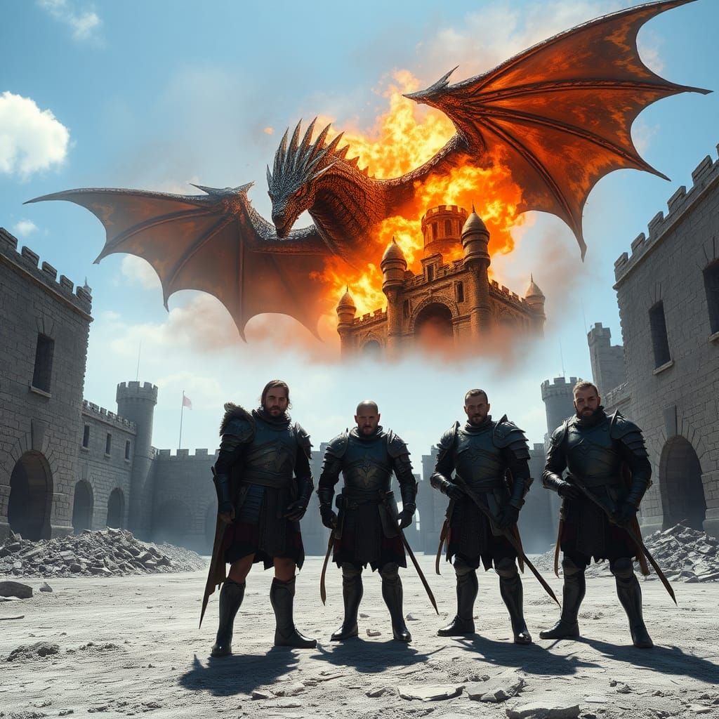 Dragon's Fury: Warriors in a Ruined Castle