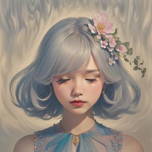 Floral Bust in Rococo Style with Ink Drip