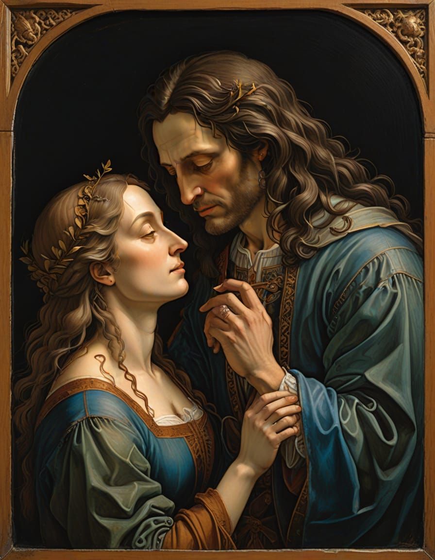 Ethereal Encounter: Two Men Kissing a Woman in Leonardo da V...