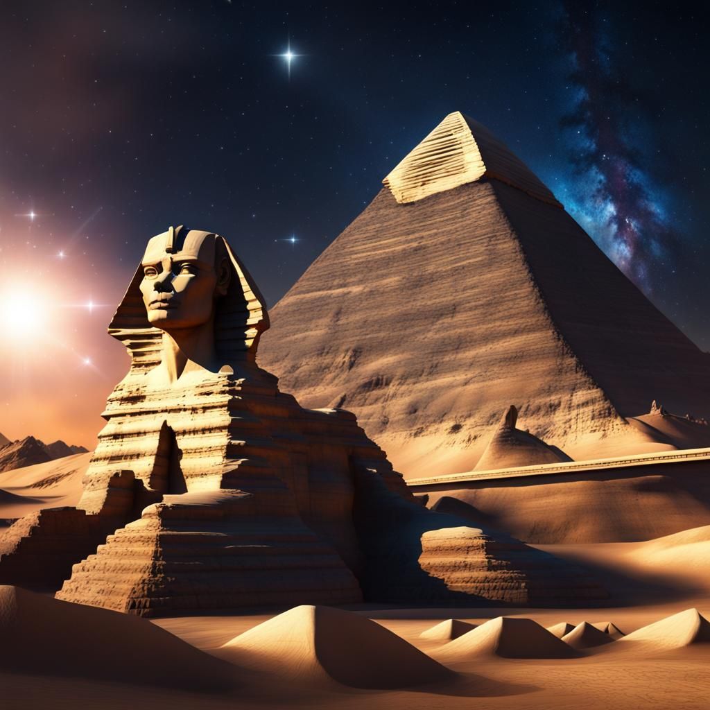 Sphinx at Night Under Bright Starry Sky