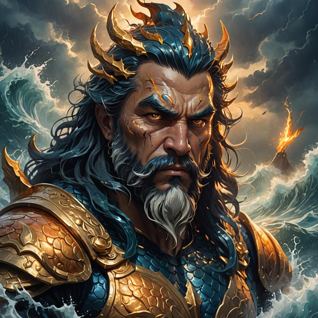 Merman King Portrait in Stormy Seas