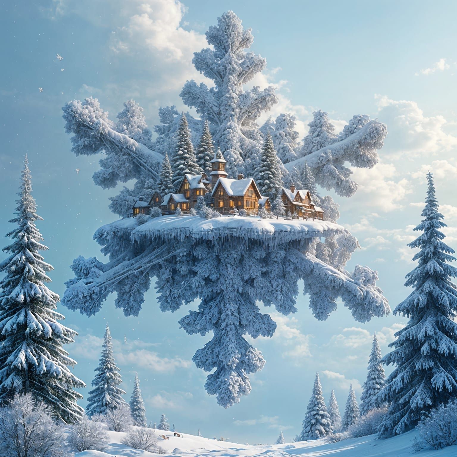 Surreal Winter Village on Snowflake Masterpiece