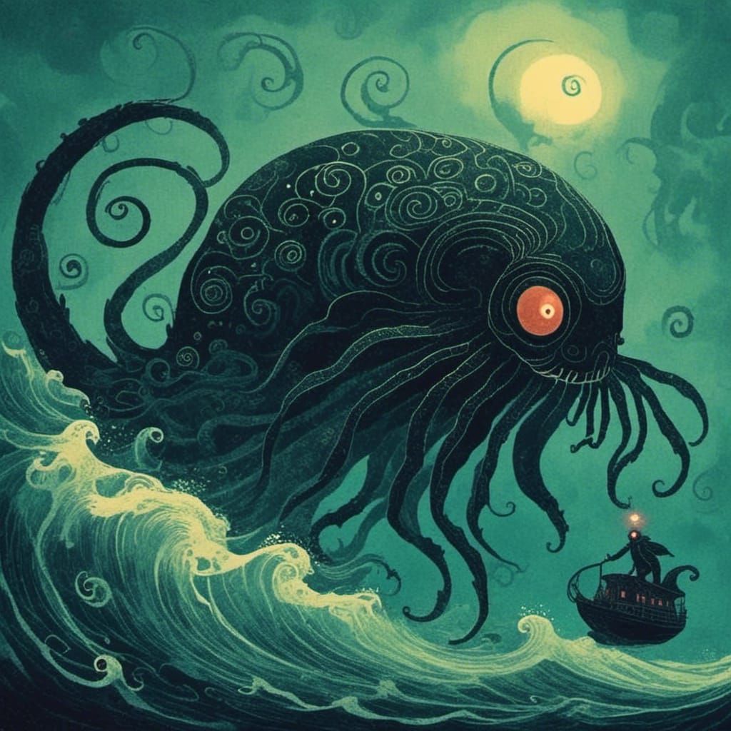 Bioluminescent Kraken: Dark Sea Monster of the Deep