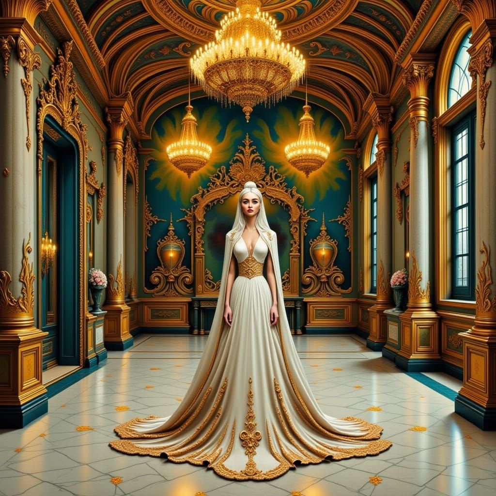 Elegant Woman in Ballroom, Art Nouveau Digital Art
