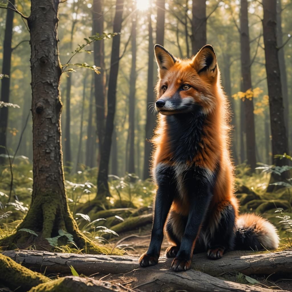 Adorable Fox in Forest with Divine Light