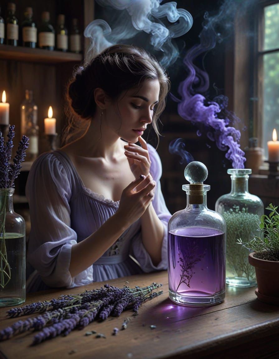 Ethereal Ghost Reaches for Perfume Bottle in Attic