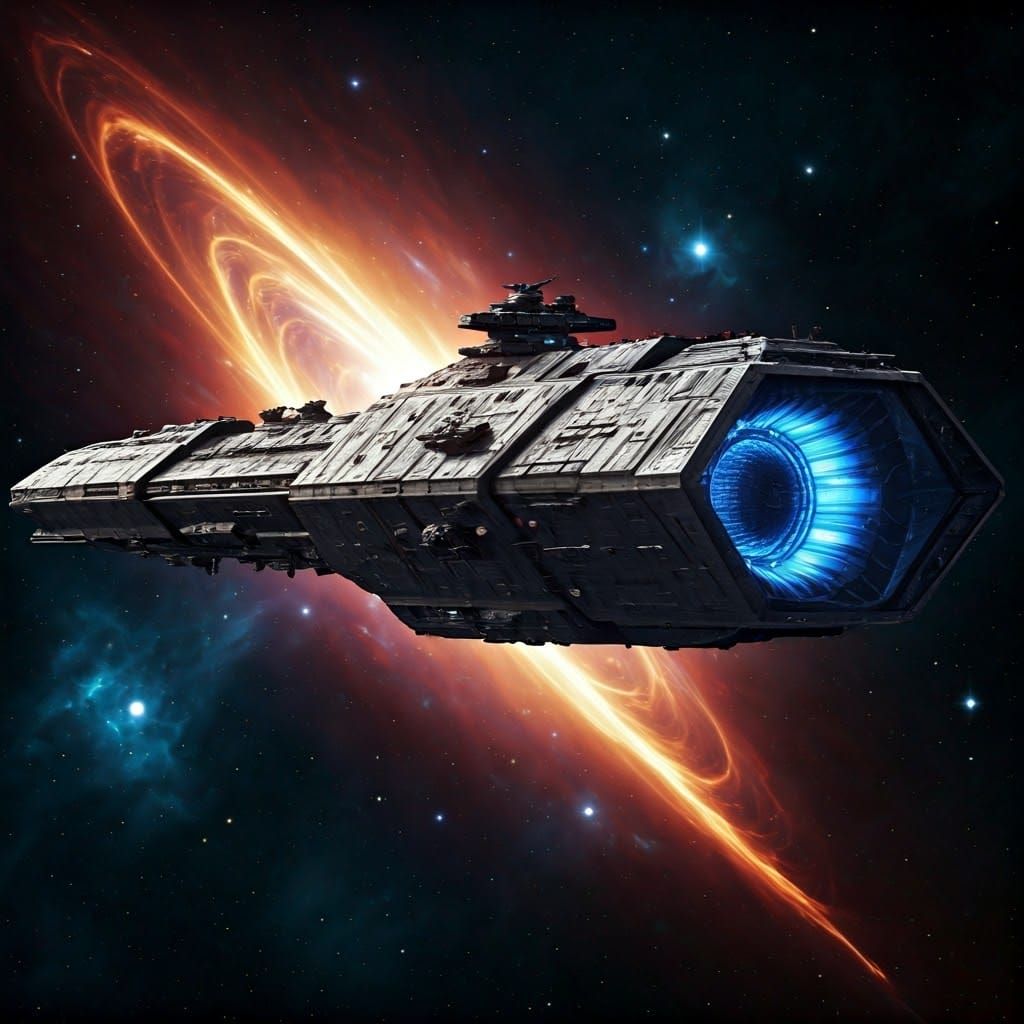 Detailed Space Warship in Retrofuturistic Style