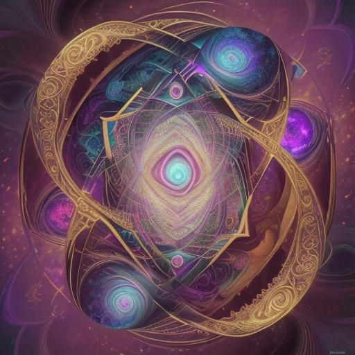 Cosmic Riddle: Abstract Fractal in Mixed Media