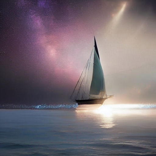 Moonlit Sailboat on a Living Sea with God Rays