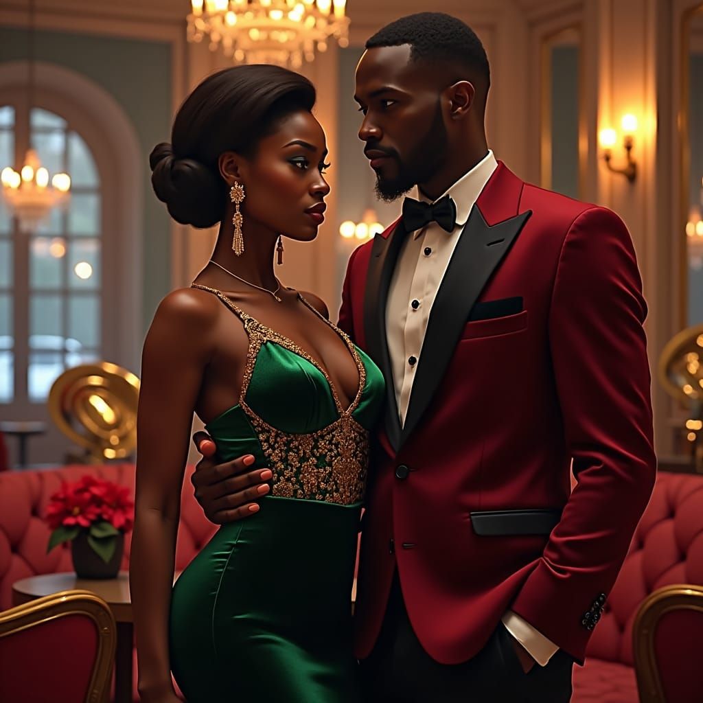 Jazz Age Christmas Couple in Futuristic Art Deco Style