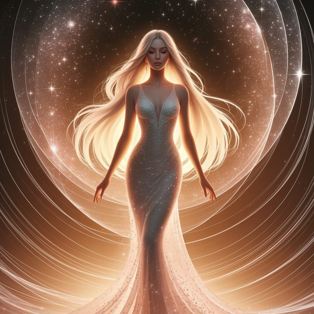 Ethereal Woman in Shimmering Starscape