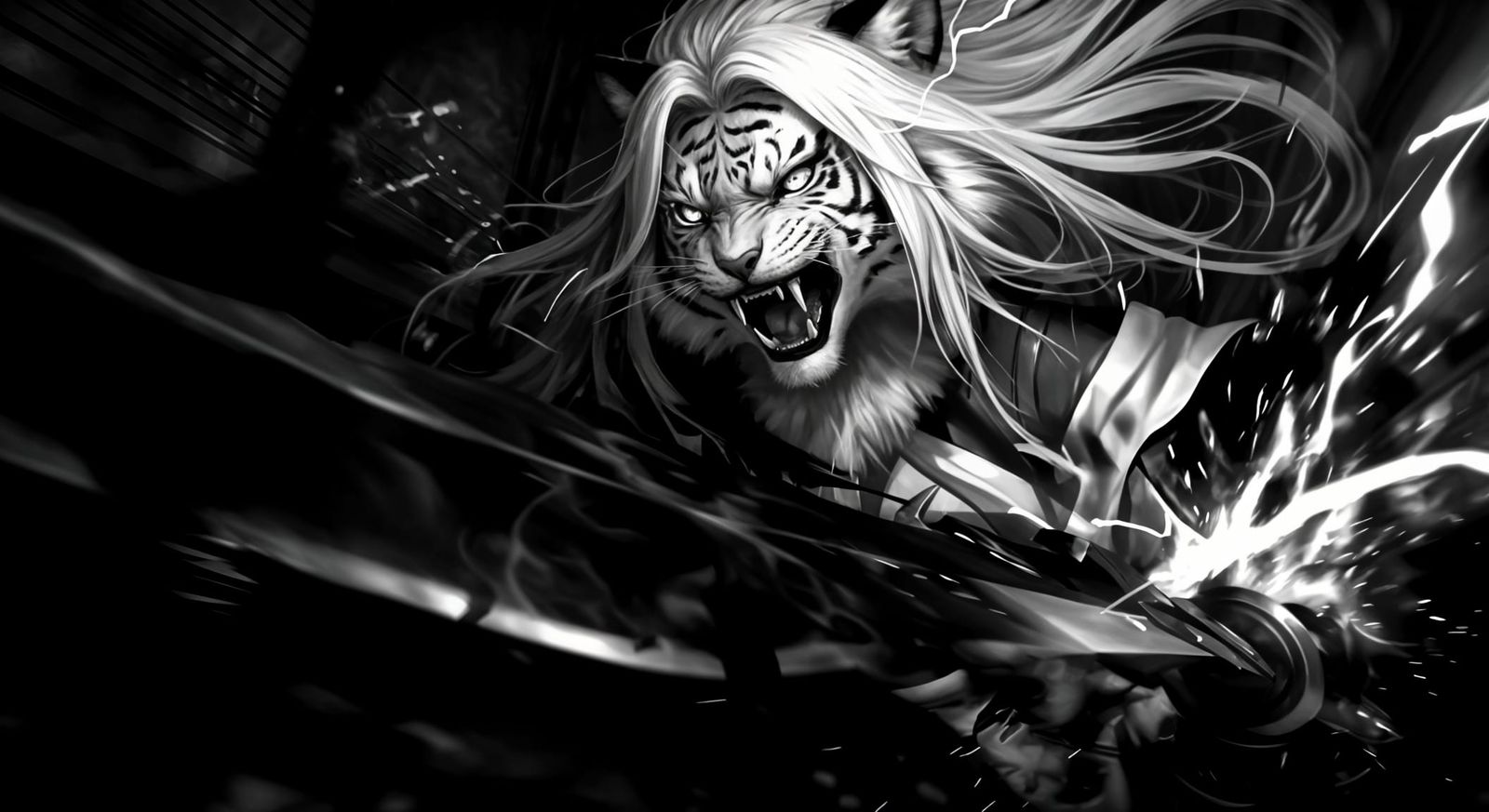 Monochromatic Masterpiece: Fierce Fantasy Warrior in Turmoil