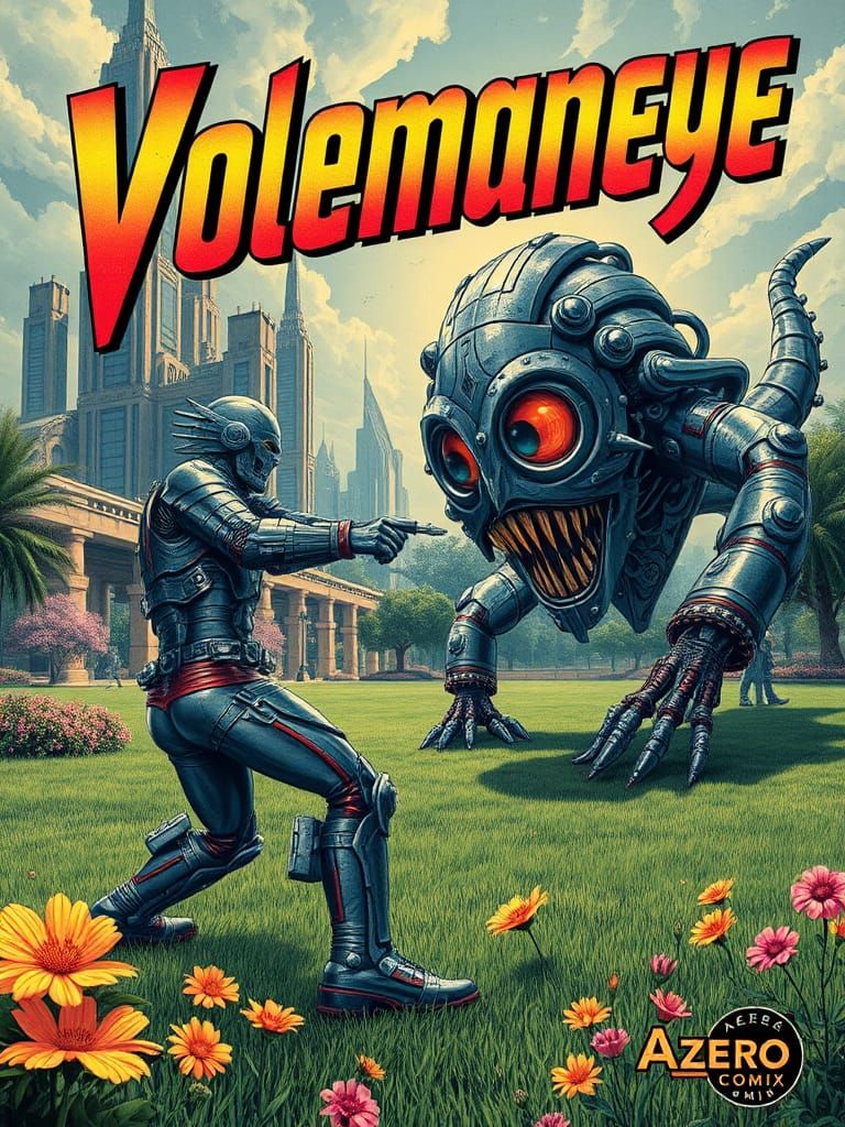 Metalman vs Voleman: Retro-Futuristic Comic Book Cover